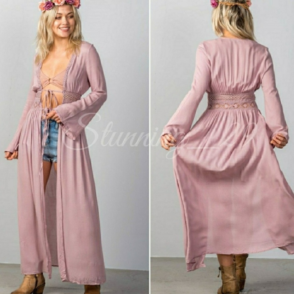 🆕5☆BOHO LAVENDER FLARE ARM SELF-TIE KIMONO DUSTER